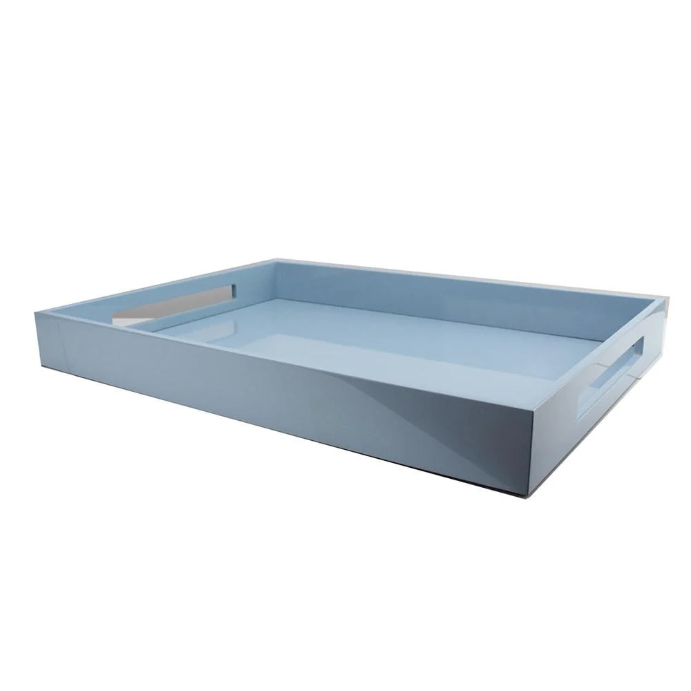 Large Pale Denim Laquered Ottoman Tray