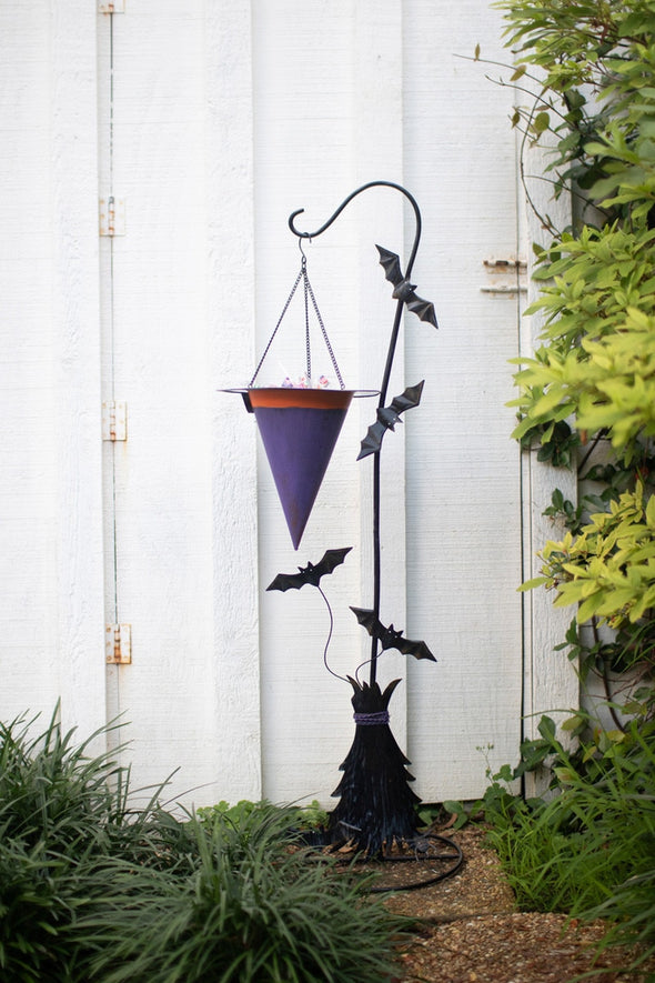 Painted Metal Halloween Witch Hat with Bats