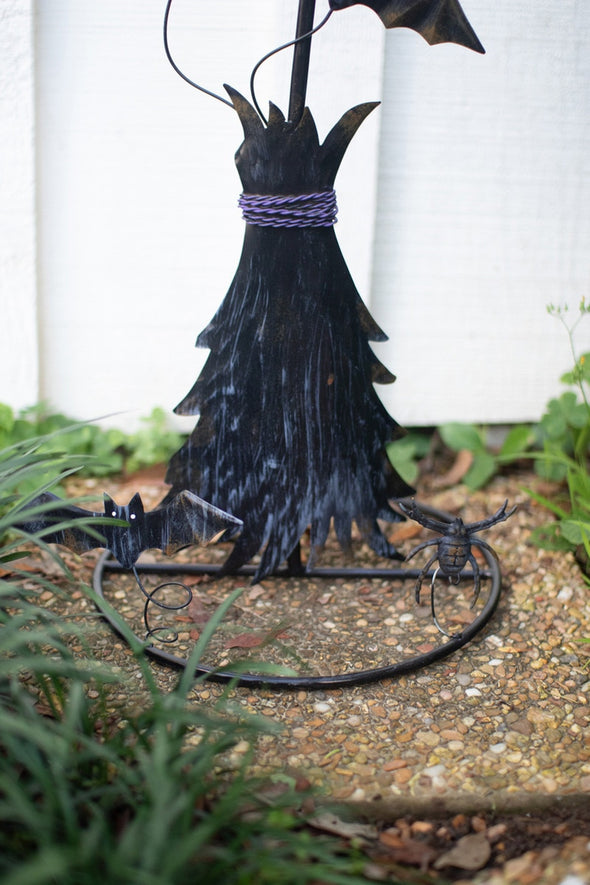 Painted Metal Halloween Witch Hat with Bats