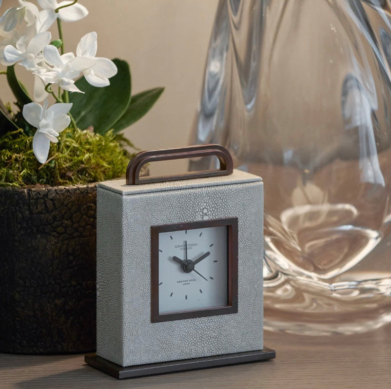 Ecru Faux Shagreen Carriage Clock
