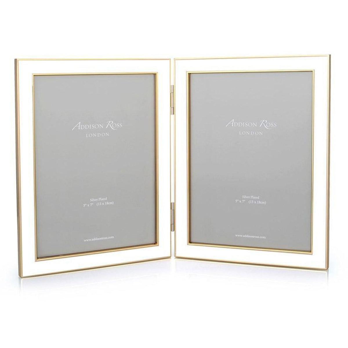 White & Gold Enamel Double Picture Frame Picture Frames Addison Ross   