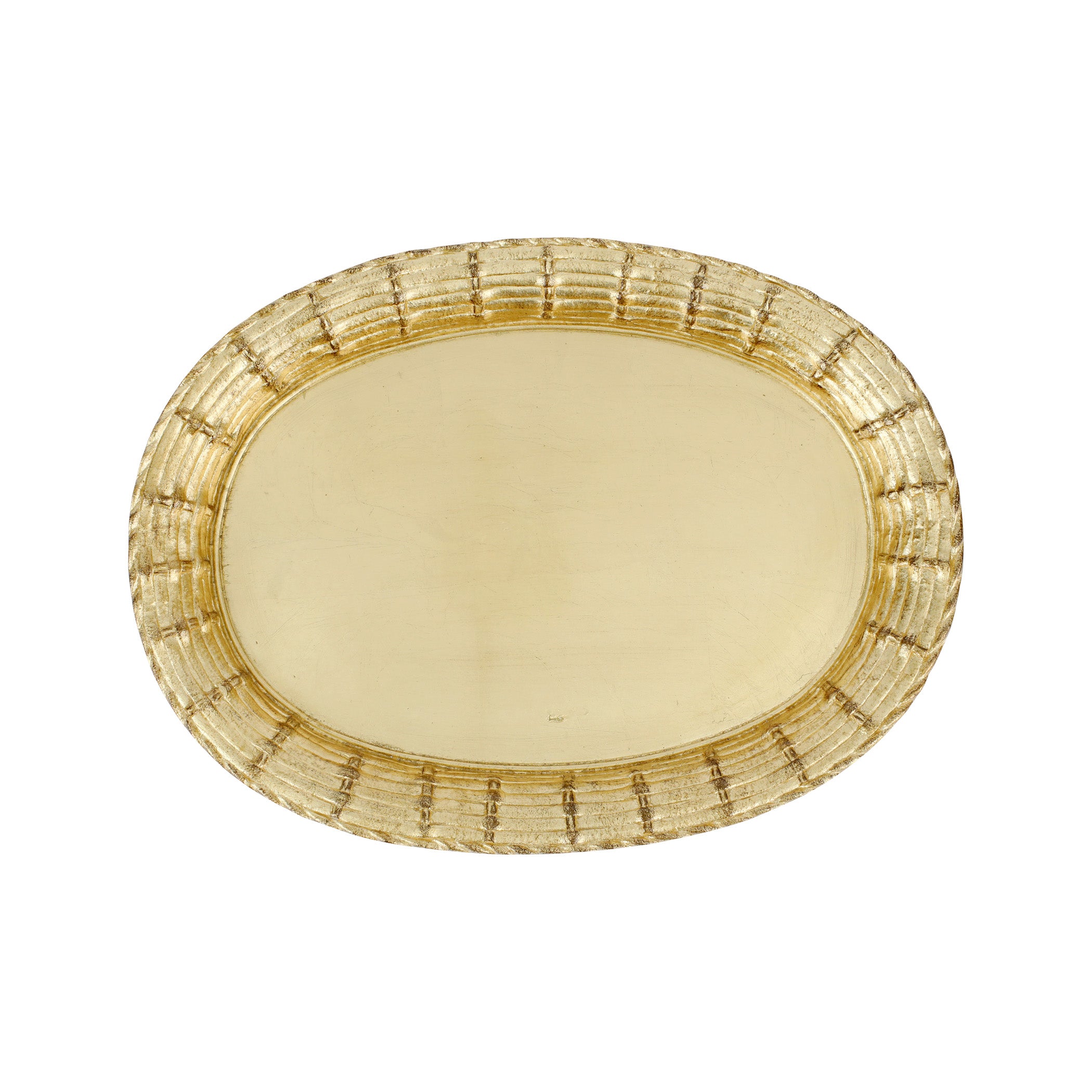 Florentine Wooden Gold Basketweave Large Oval Tray