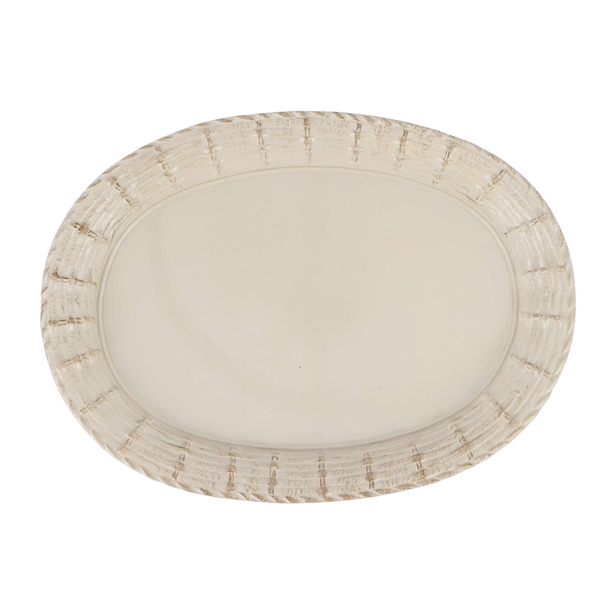 Florentine Wooden Taupe Basketweave Large Oval Tray