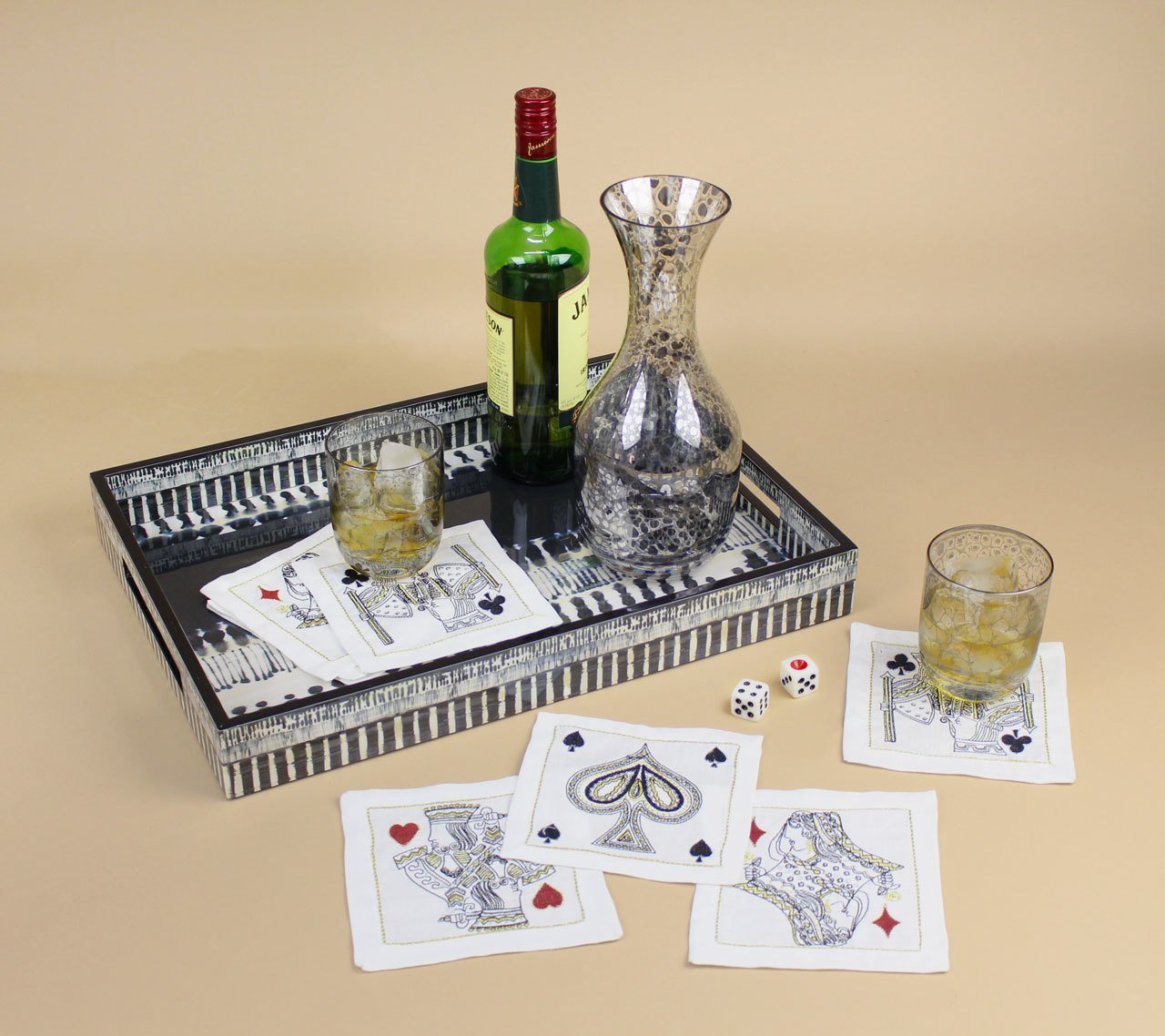 House Of Cards Cocktail Napkins in White, Red & Black