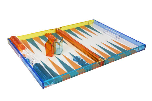Lucite Multi Color Backgammon Set (Orange/Turq)