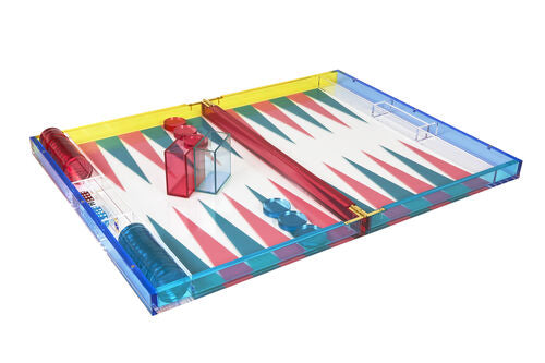 Lucite Multi Color Backgammon Set (Pink/Turq)