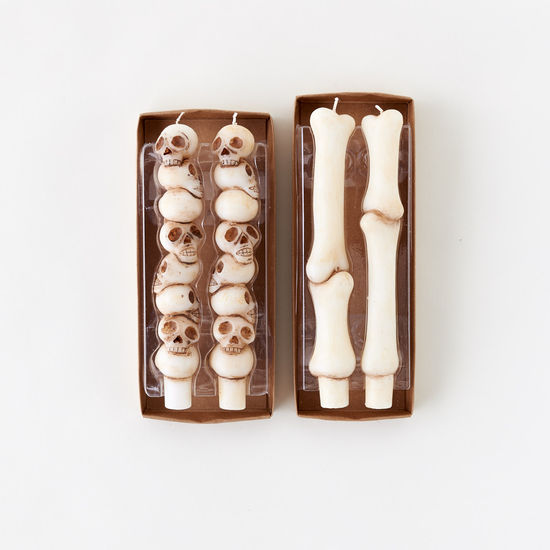 Stacked Skulls/Bone Taper Candle - Set of 2