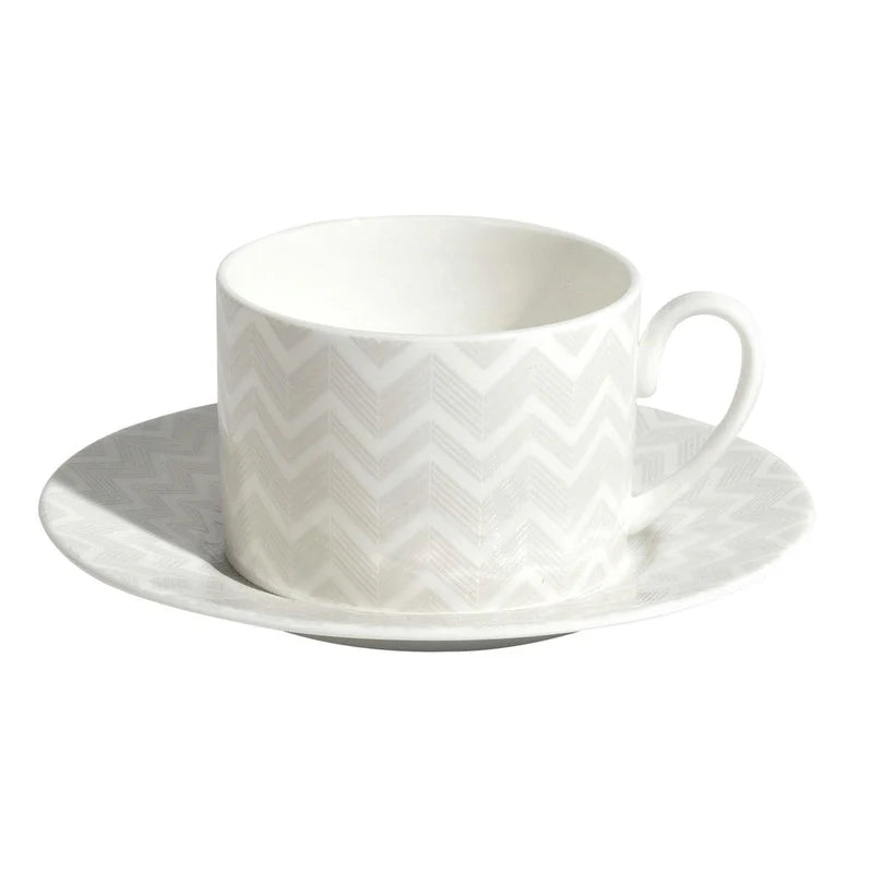 Missoni ZIG ZAG White Tea Cup & Saucer in Luxury Box (set of 2)