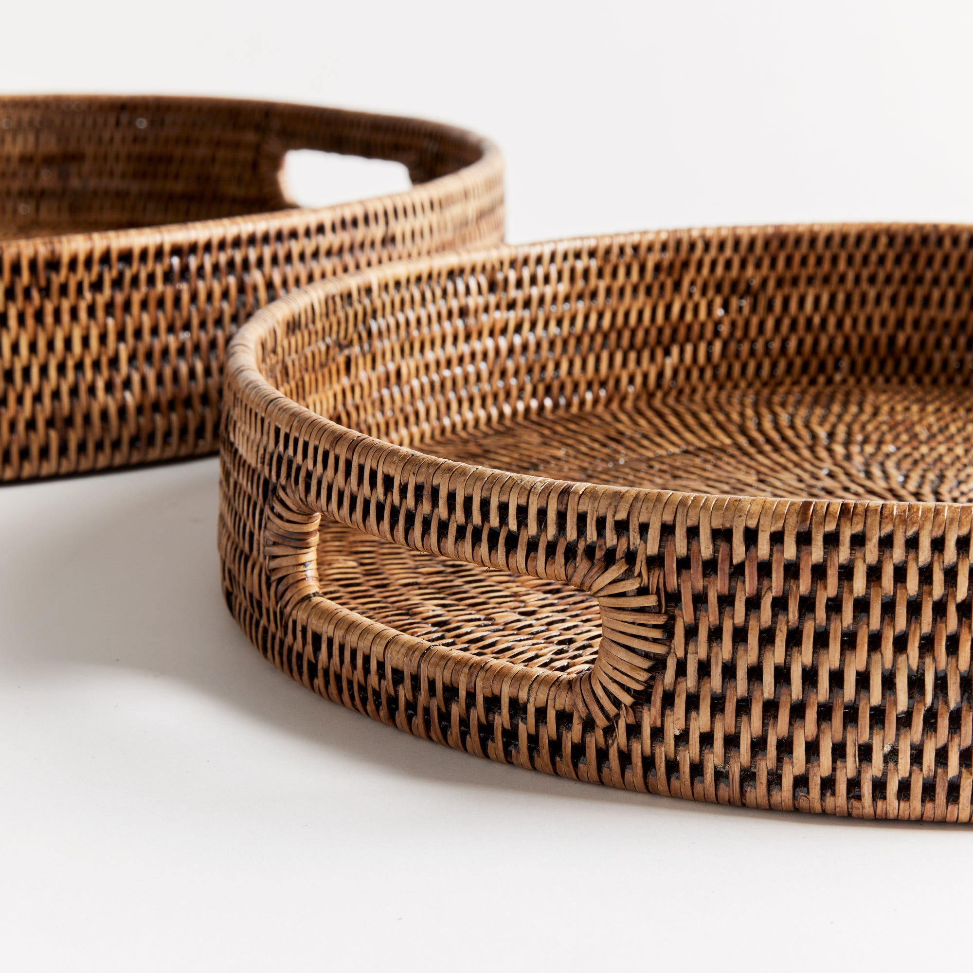 BURMA RATTAN ROUND OTTOMAN TRAYS