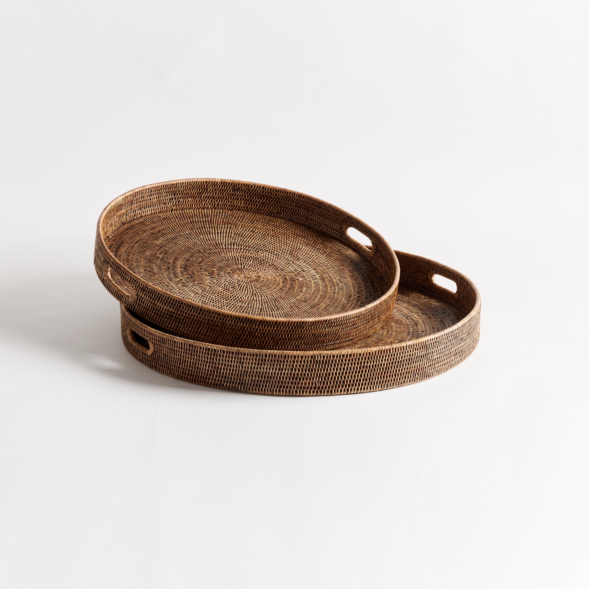 BURMA RATTAN ROUND OTTOMAN TRAYS