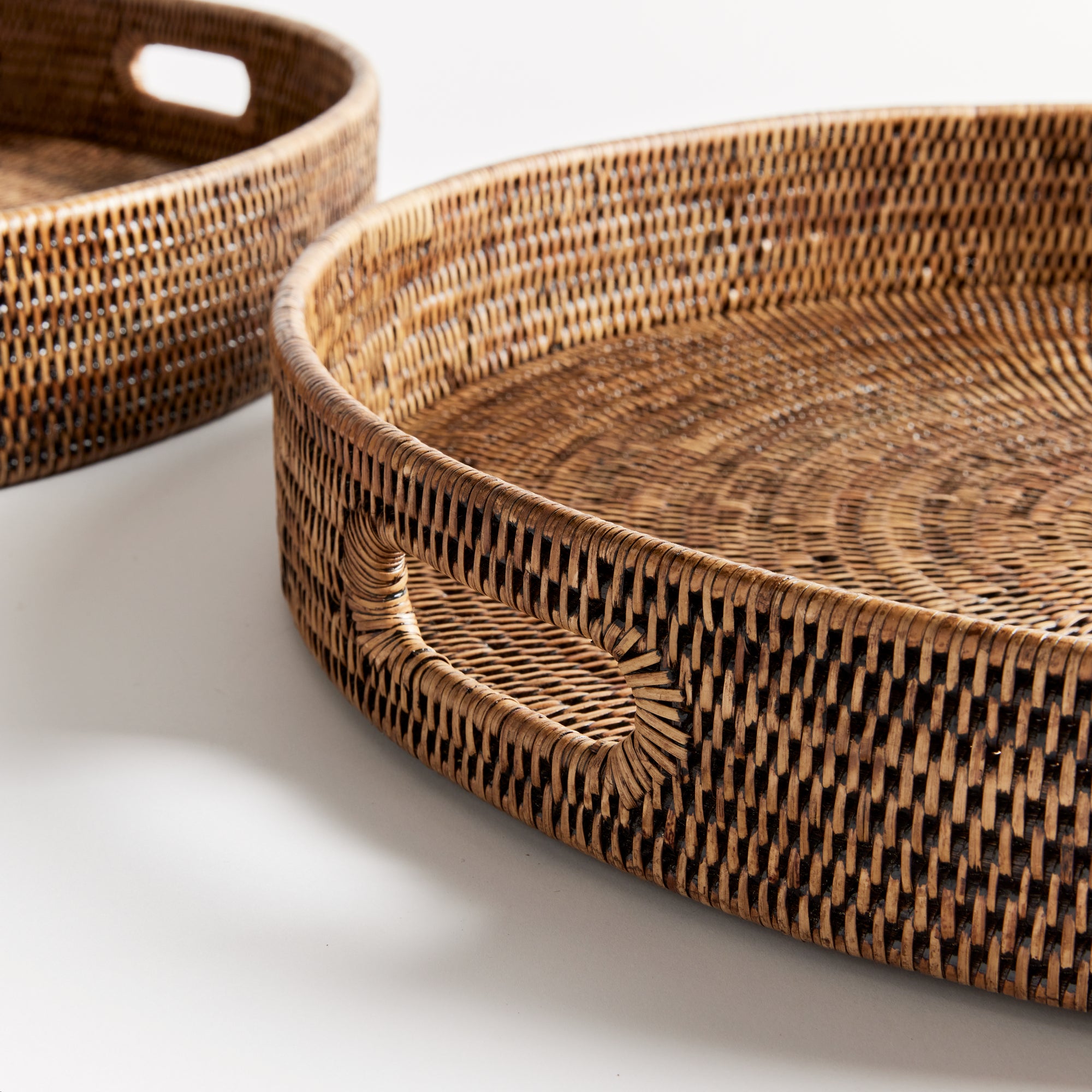 BURMA RATTAN ROUND OTTOMAN TRAYS