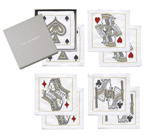 House Of Cards Cocktail Napkins in White, Red & Black, Set of 8 in a Gift Box - Kim Seybert, Inc.