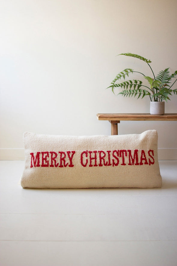 Merry Christmas Hand Hooked Pillow