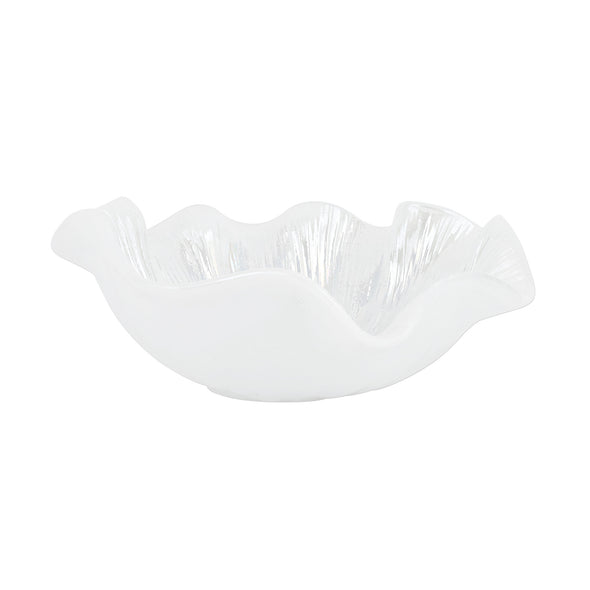 Onda Glass White Ruffled Round Bowl