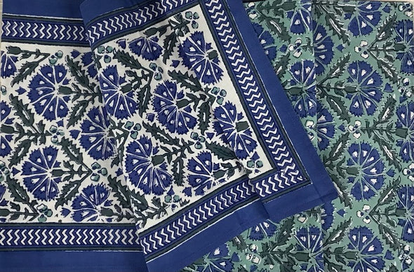 Chrysanthemum Blue Block Print Runner