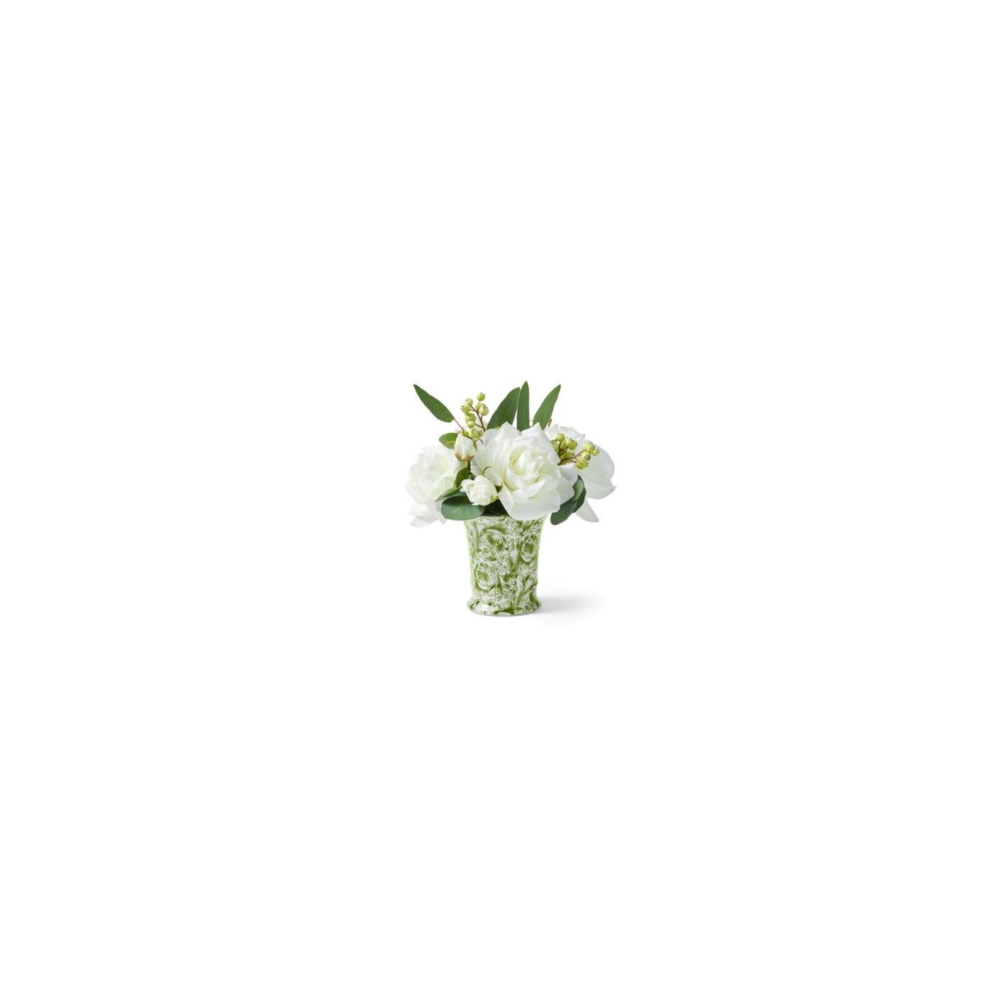 Rose Eucalyptus In Green and White Vase
