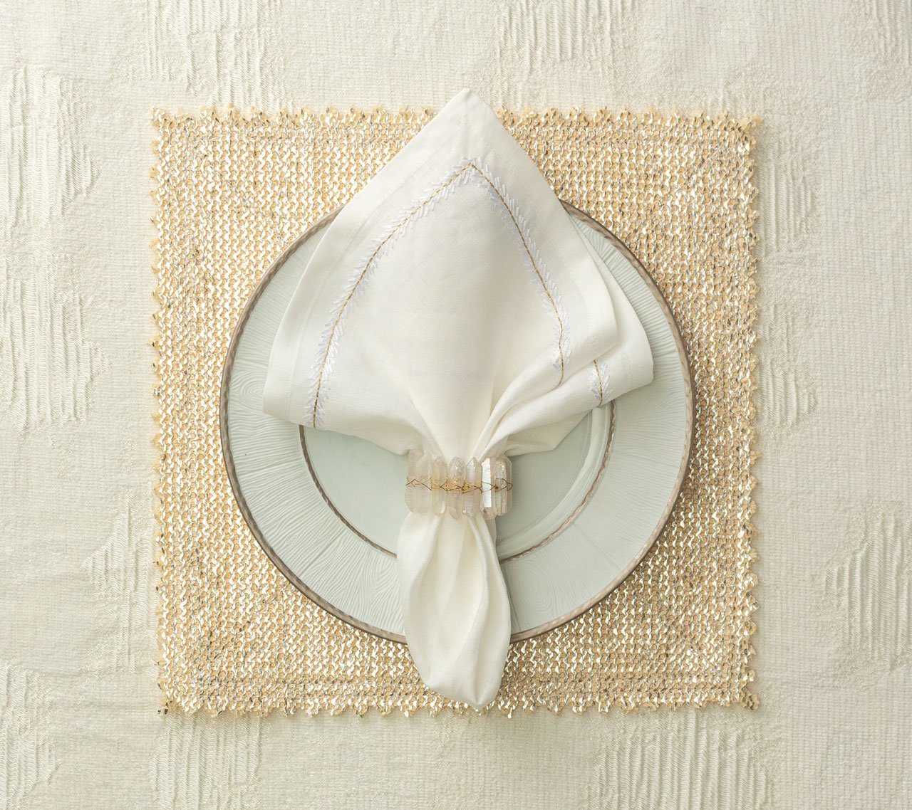 Stamped Reversible Placemat in Sliver & Gold - Kim Seybert, Inc.