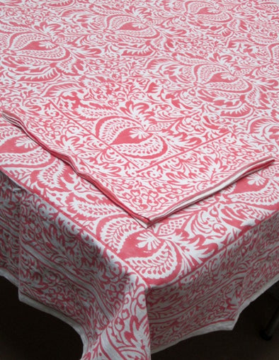 Cypress Coral Block Print Tablecloth