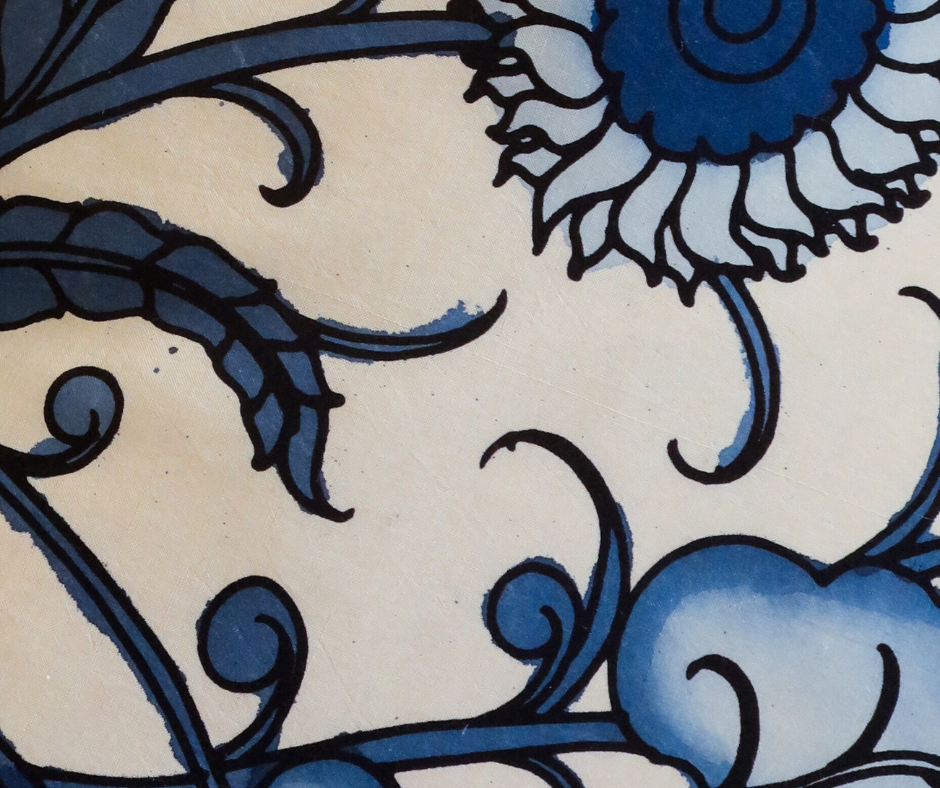 Vintage Blue Hand Painted Silk