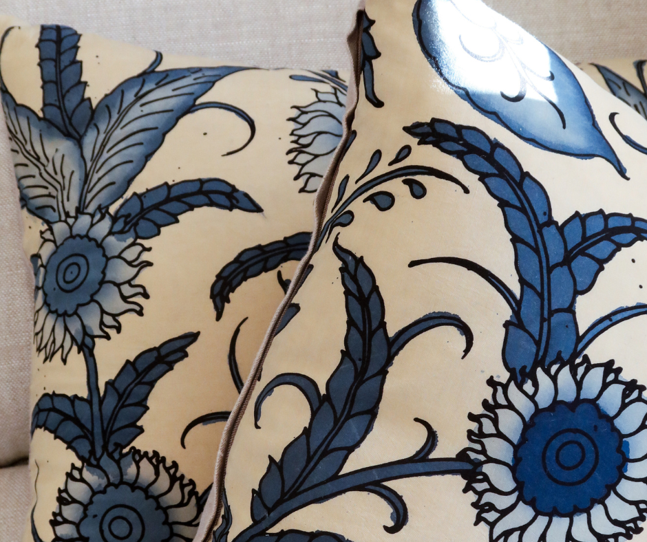 Vintage Blue Hand Painted Silk