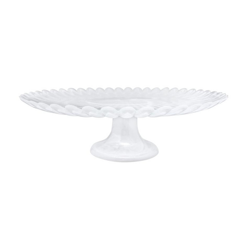 Alabaster White Scalloped Cake Stand Tabletop Mariposa   