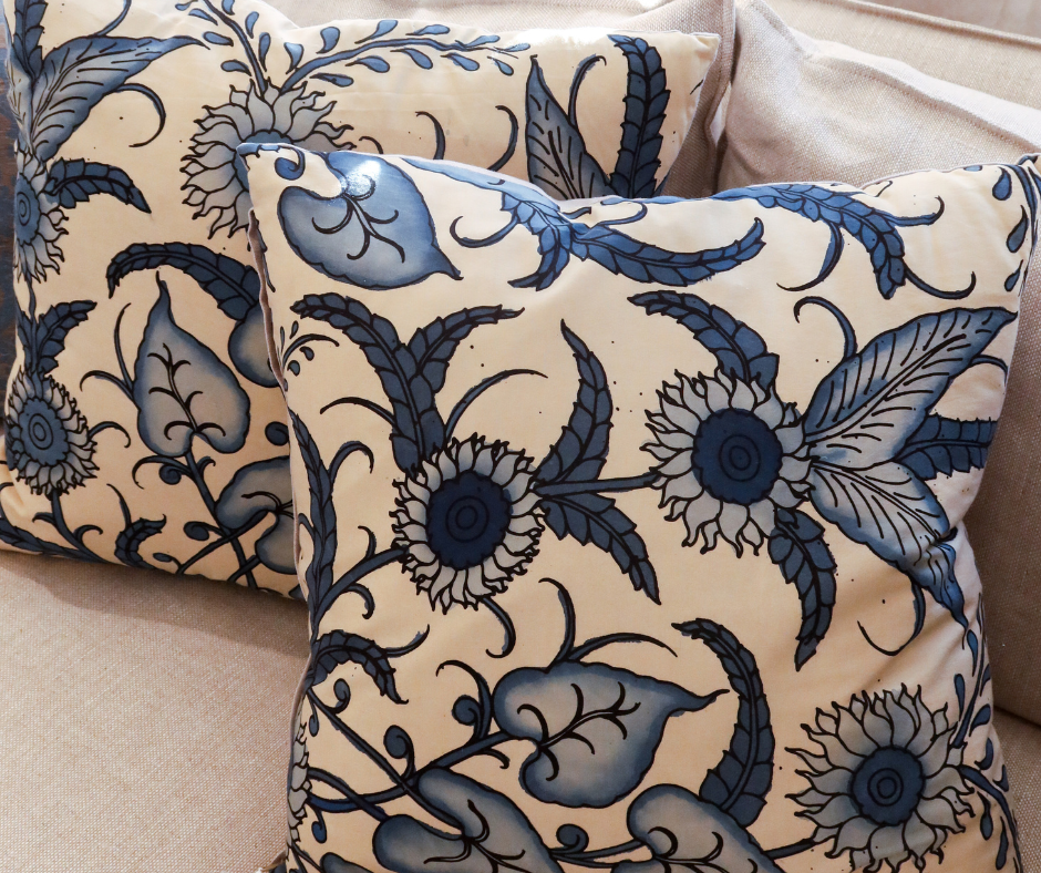 Vintage Blue Hand Painted Silk