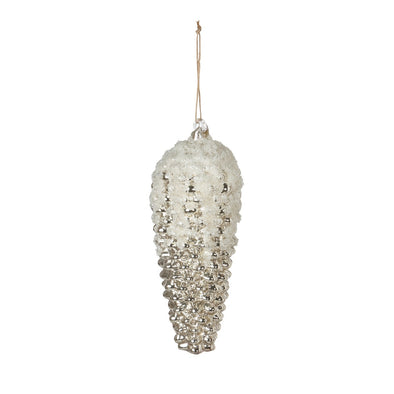 Snowy Frosted Pine Cone Ornament, 9.5"