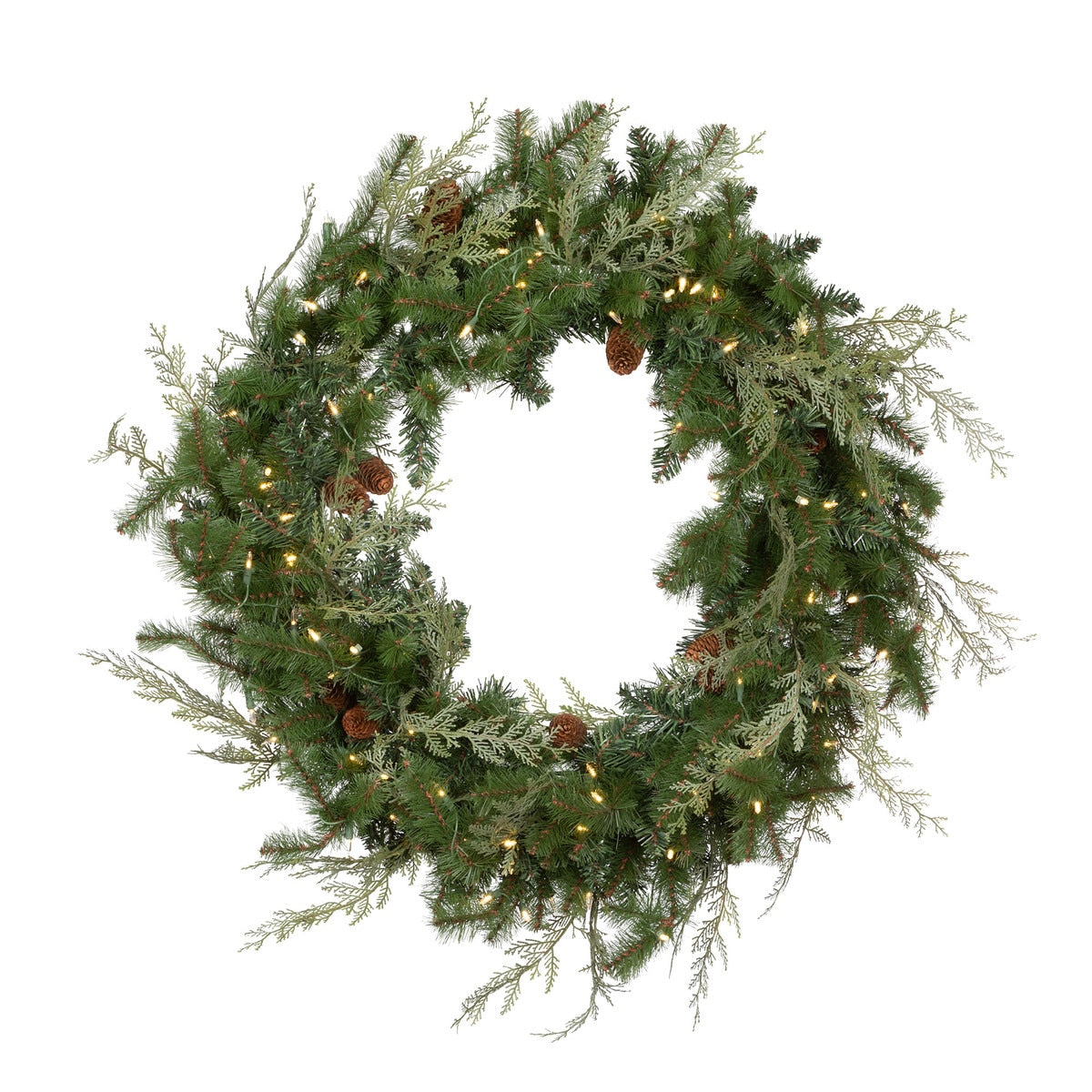 Mixed Evergreen Wreath with LED Lights