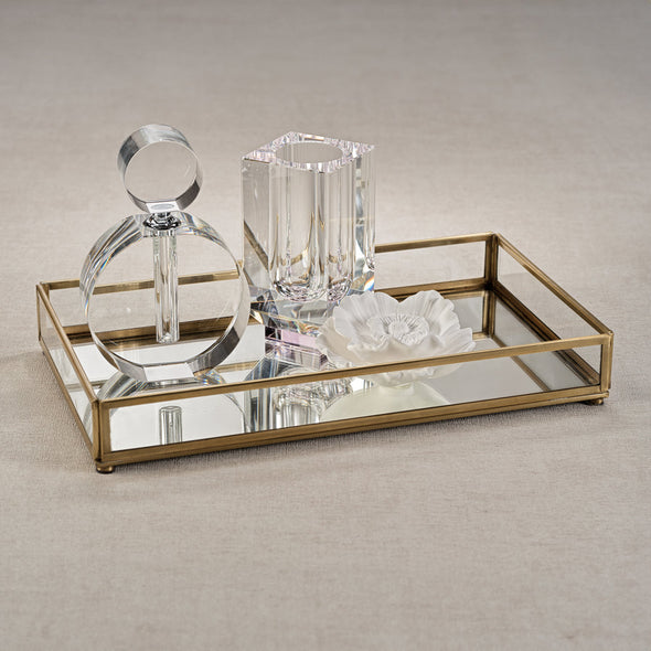 Celine Metal Edged Mirrored Glass Vanity Tray