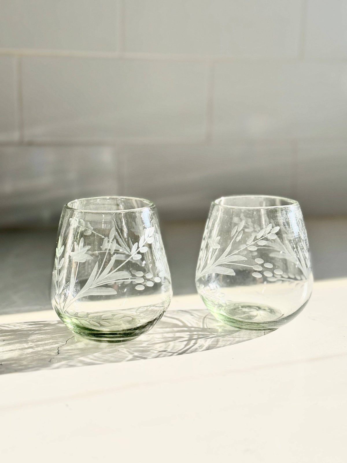 Hand-etched Blown Oval Glass