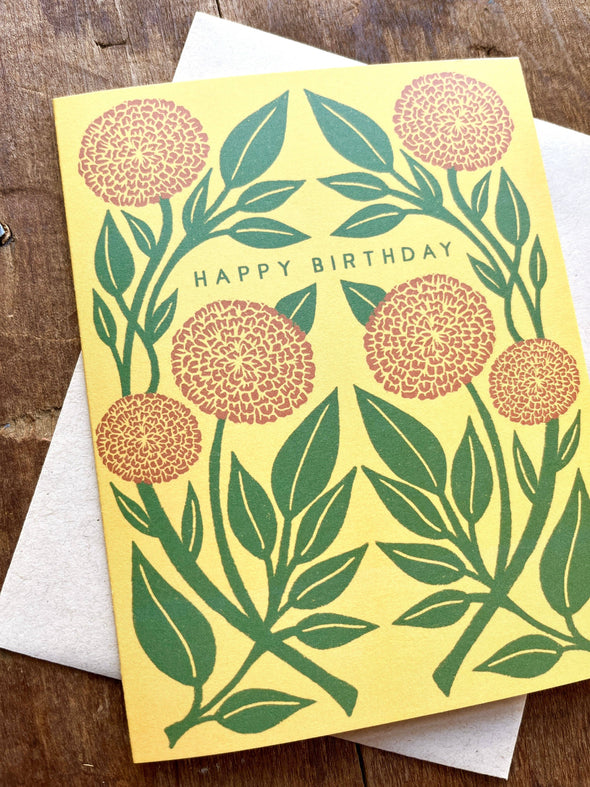 Happy Birthday Yellow Floral Block Greeting Card