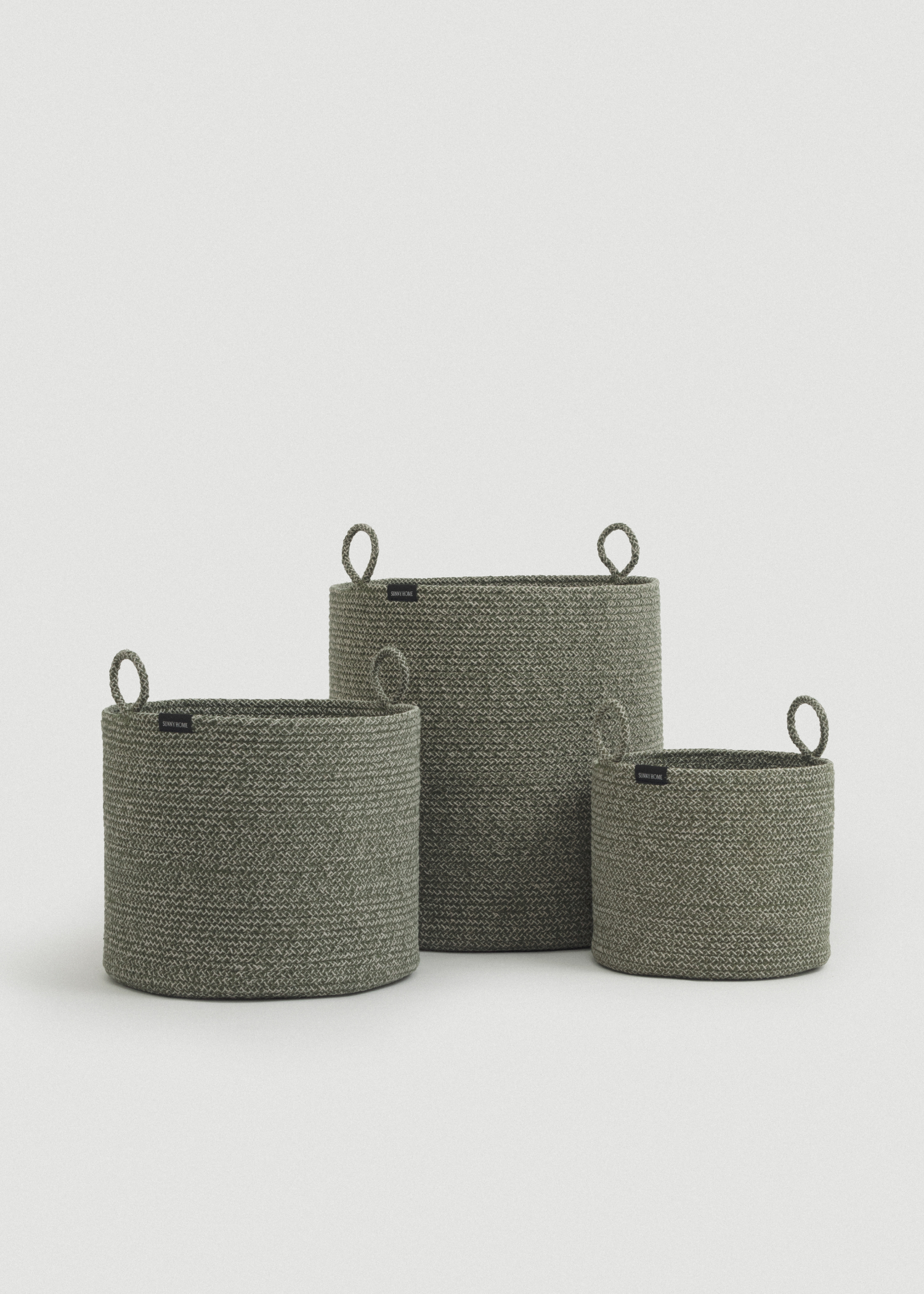 Woven Cotton Rope Storage Basket with Handles | Loops Large: Green Melange