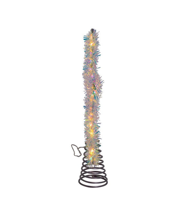 Warm White LED Silver Tinsel Star Treetop