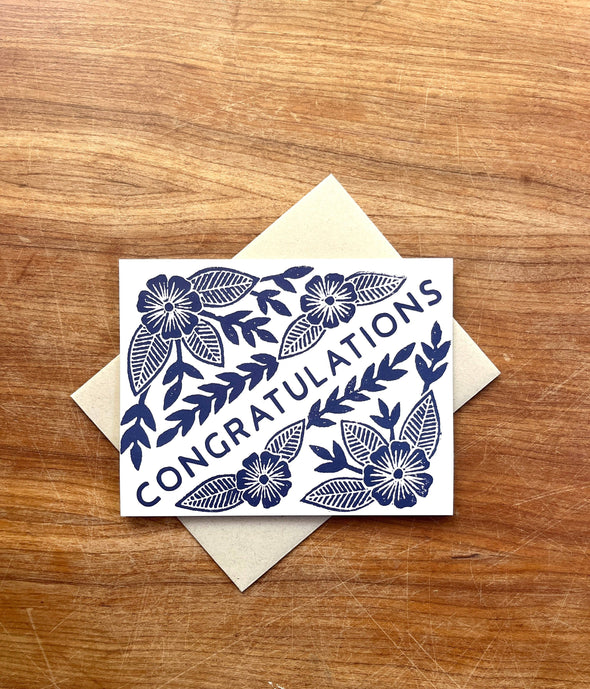 Congratulations Blue Floral Greeting Card