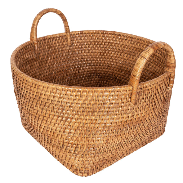 Artifacts Rattan™ Saboga Home Round Basket with Hoop Handles: Honey Brown