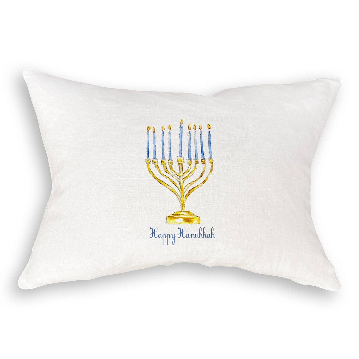 Menorah with Happy Hanukkah: White Square Pillow / Remove Words / -