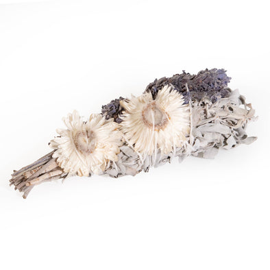 Lavender Strawflower and White Sage Smudge Wand