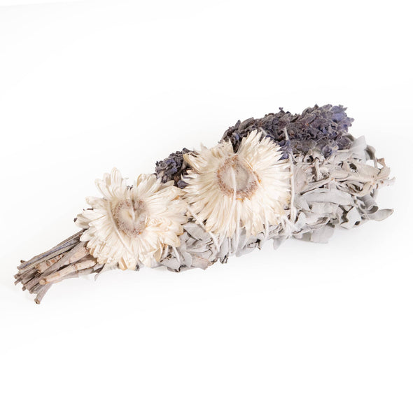 Lavender Strawflower and White Sage Smudge Wand