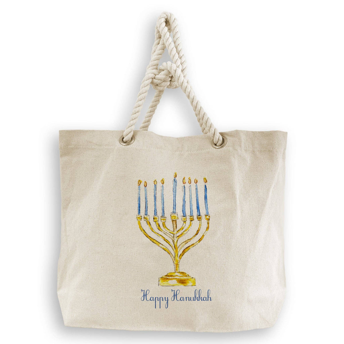 Menorah with Happy Hanukkah: White Square Pillow / Remove Words / -