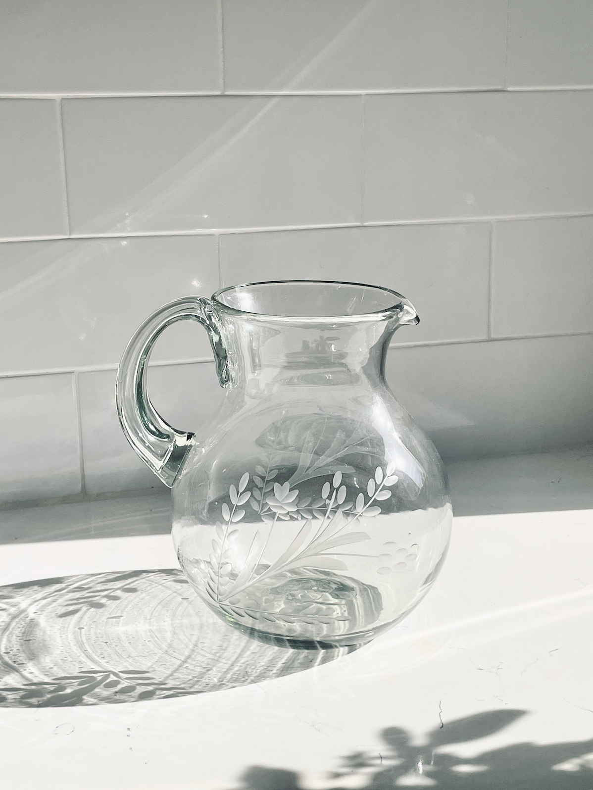 Hand-etched Blown Pitcher: Large