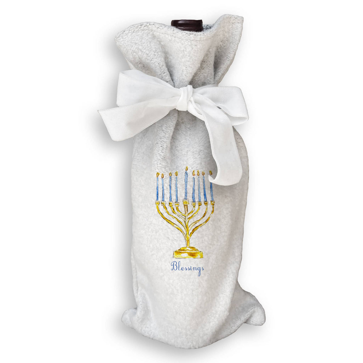 Menorah with Happy Hanukkah: White Square Pillow / Remove Words / -