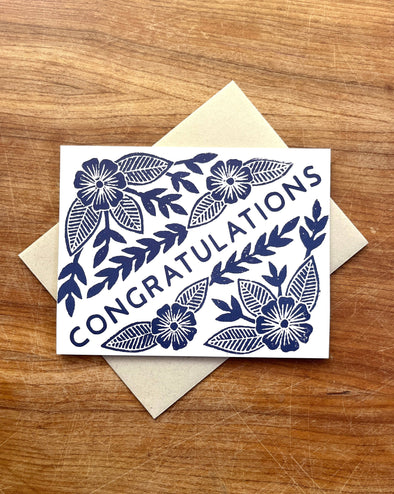 Congratulations Blue Floral Greeting Card