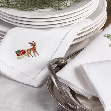 Embroidered Reindeer Hemstitch Napkin