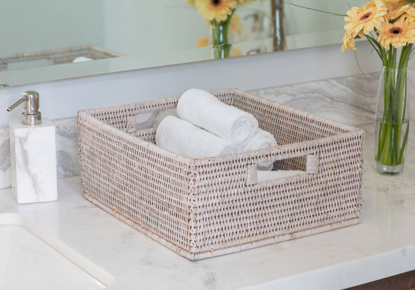 Artifacts Rattan™ Rectangular Basket with Cutout Handles: Honey Brown