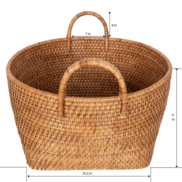Artifacts Rattan™ Saboga Home Round Basket with Hoop Handles: Honey Brown