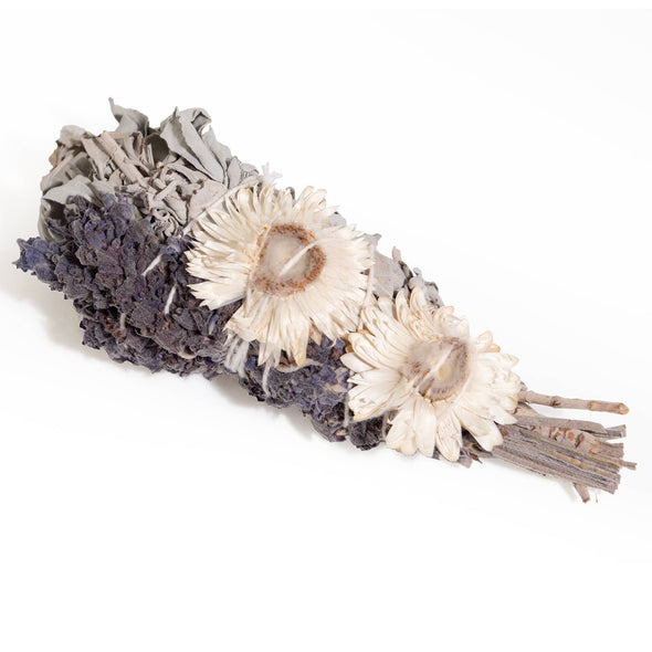 Lavender Strawflower and White Sage Smudge Wand