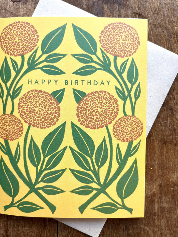 Happy Birthday Yellow Floral Block Greeting Card