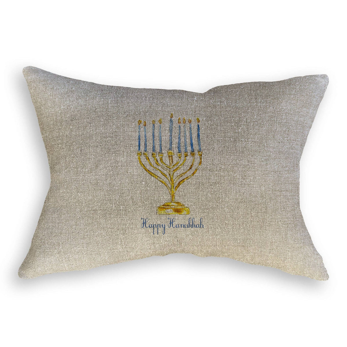 Menorah with Happy Hanukkah: White Square Pillow / Remove Words / -