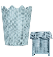 Blue SCALLOPED WICKER WASTEPAPER BASKET & TISSUE HOLDER: Wastepaper Basket