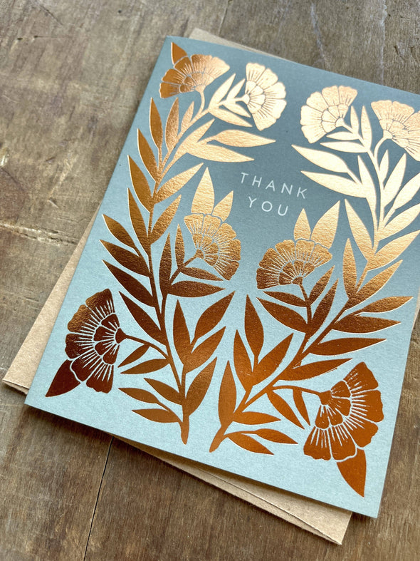 Thank You Gold Foil Floral Greeting Card